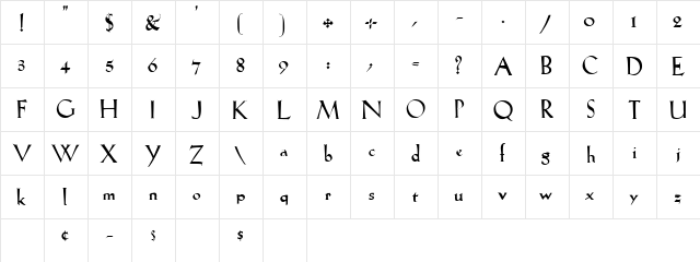 IvyLeague Regular  glyph index
