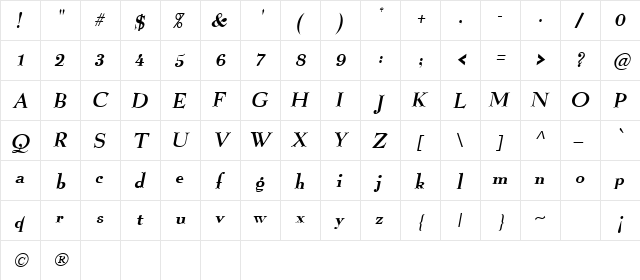 Edith Oblique  glyph index