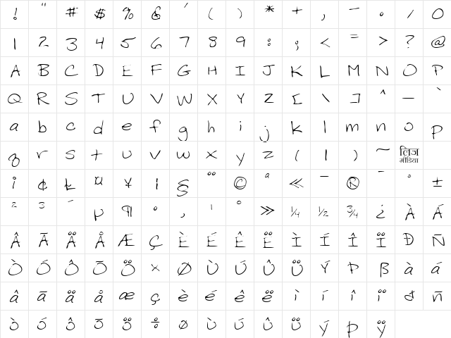 LEHN199 Regular  glyph index