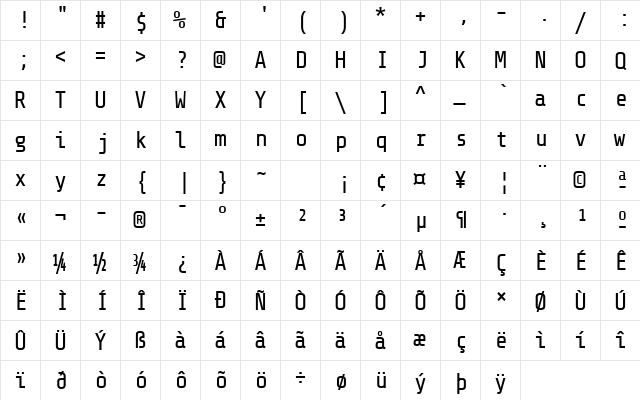 Share-TechMono Regular  glyph index