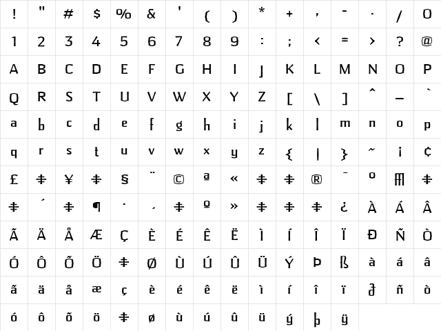 Pilsner Regular  glyph index