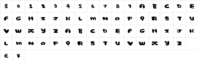 ComicBubble Regular  glyph index