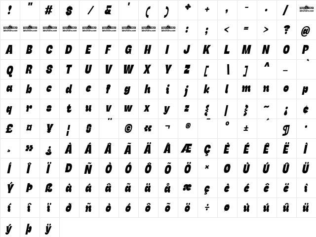 Stinger Slim Trial Heavy Italic  glyph index