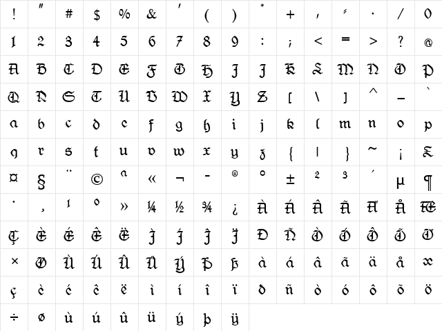 CAT Liebing Gotisch Regular  glyph index