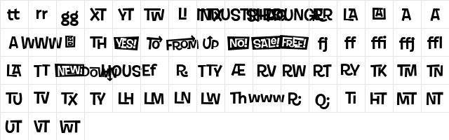 Shag-LoungeExtras Regular  glyph index
