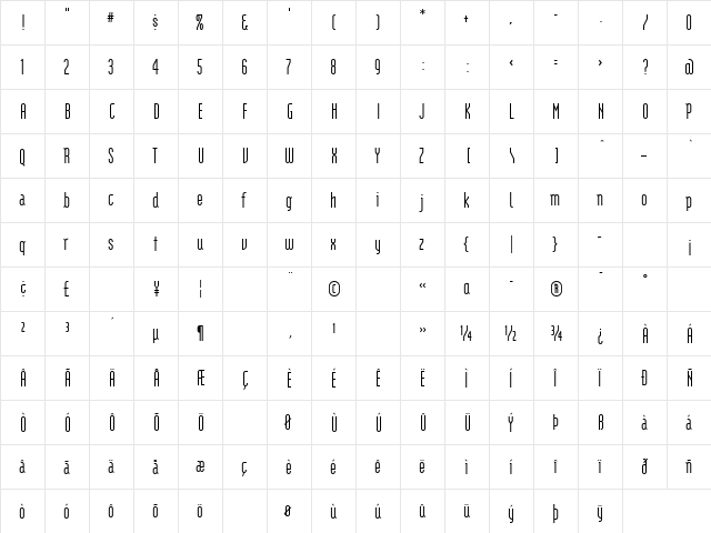 Modula Regular  glyph index