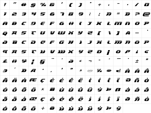Lord of the Sith Laser Italic Italic  glyph index