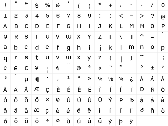 CPCompany Regular  glyph index