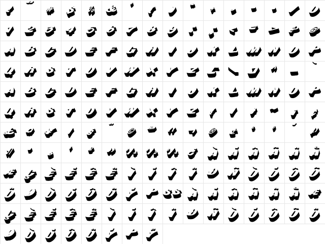 WrongTypesShadows Regular  glyph index