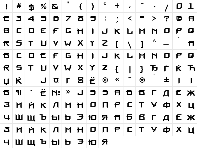 ProunCTT Bold  glyph index