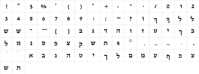 CSL-Hadassah Regular  glyph index