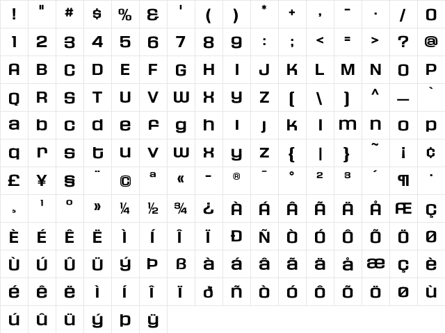 HouseGothicHG23Ext BOLD3  glyph index