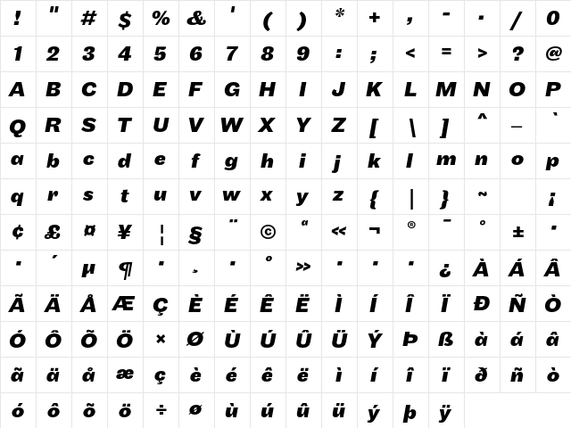 Maple Bold Italic  glyph index