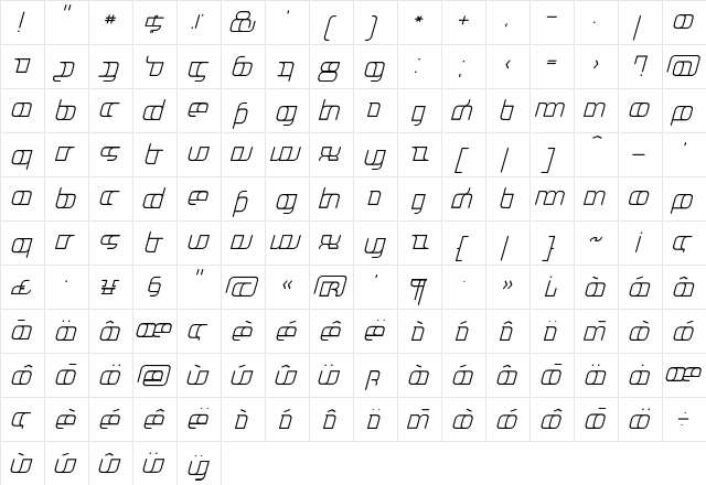 Jakone ExtendedItalic  glyph index
