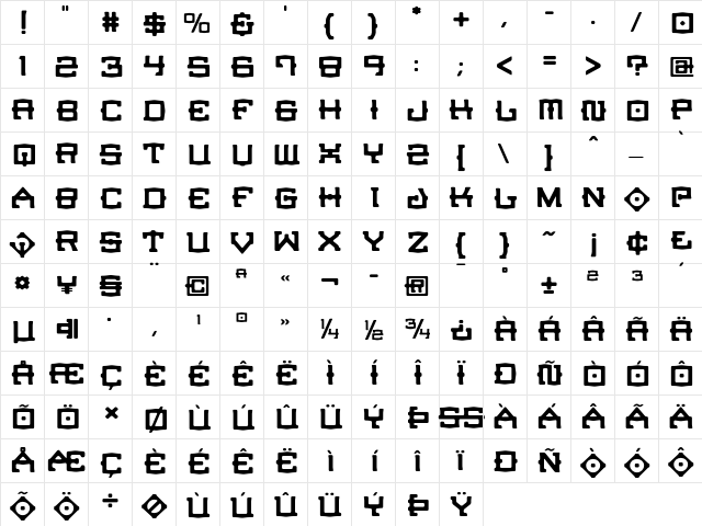 CrucibleBurnin-Medium Regular  glyph index