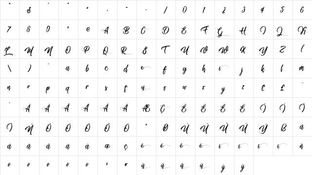 Moving Skate Regular  glyph index