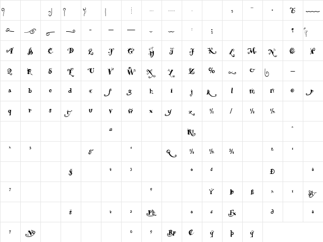 ChiliPepperExtras Bold  glyph index