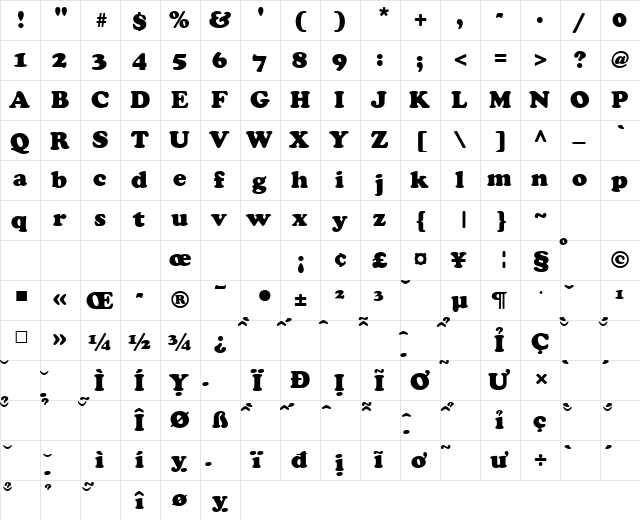 VNI-Cooper Heavy  glyph index