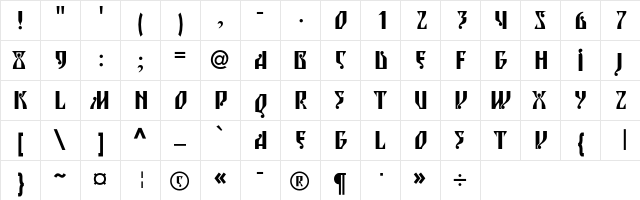 BlagovestSixC Regular  glyph index