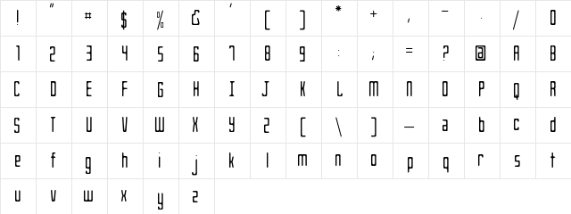 Gangly Regular  glyph index