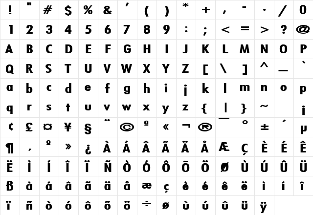 Fuji Extended Bold  glyph index