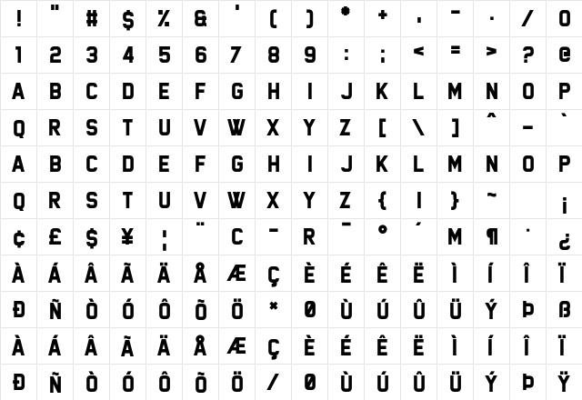 Nemesis Grant Regular  glyph index