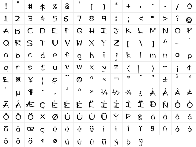 EP Big Guy Regular  glyph index