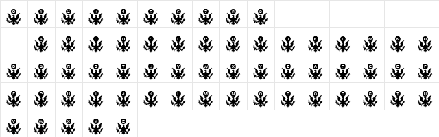 101! US of A Regular  glyph index