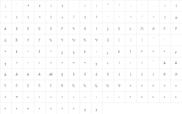 Jameelas Regular  glyph index