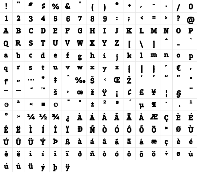 Apex Serif Extra Bold Regular  glyph index