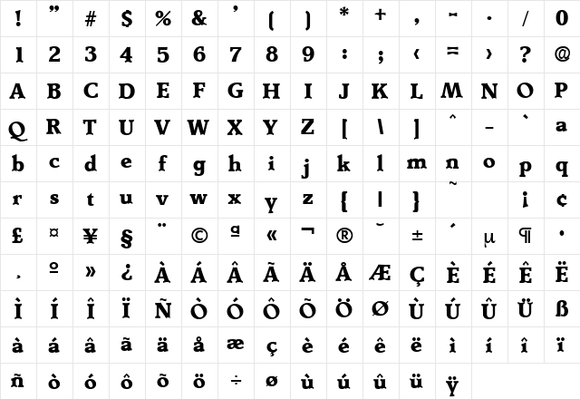 Derringer-Serial-ExtraBold Regular  glyph index