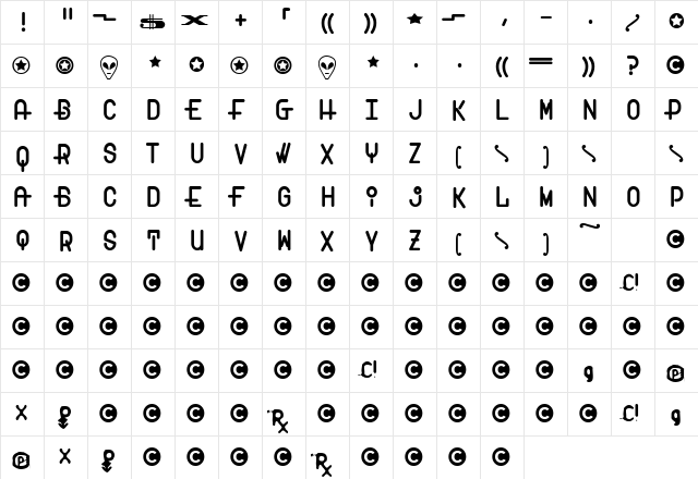 Transam Regular  glyph index