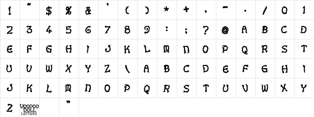 VoodooDollLetters Regular  glyph index
