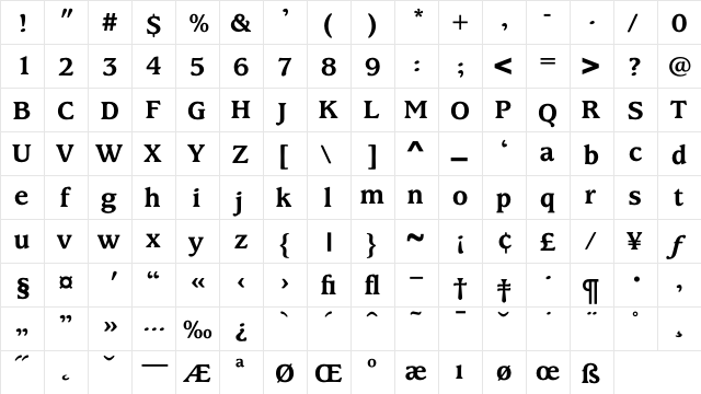 KingsrowBold Regular  glyph index