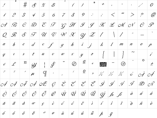 LarissaLight Regular  glyph index