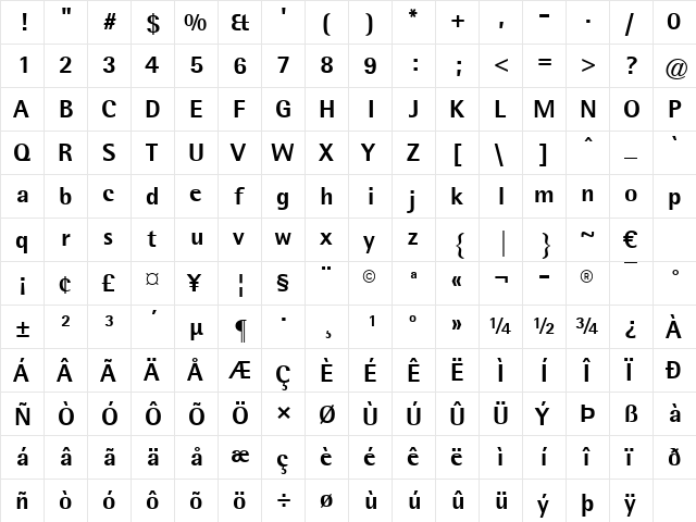 Agfa Rotis Semisans ExBold Regular  glyph index