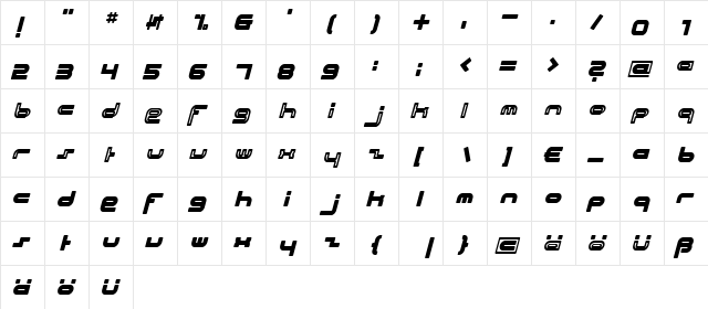 Beach House Italic  glyph index