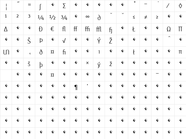 Unit-LightExpert Regular  glyph index