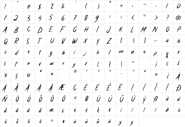 Antique Regular  glyph index