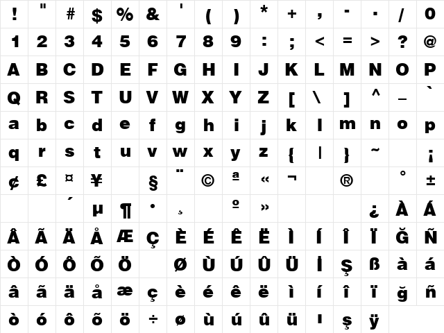 TR HendrixBlack Regular  glyph index