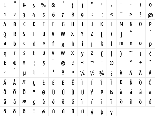 FagoCo-Medium Bold  glyph index