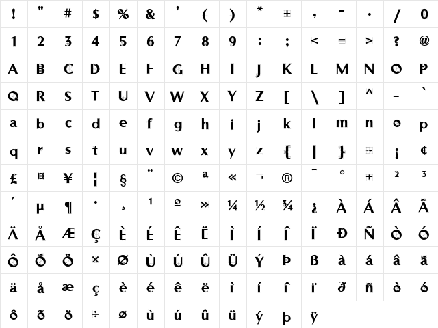 RubinoSansICG Regular  glyph index