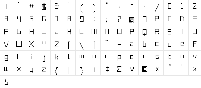 Merubot Regular  glyph index