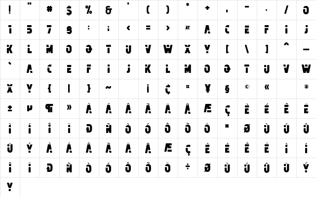Michelangelo FREE  glyph index