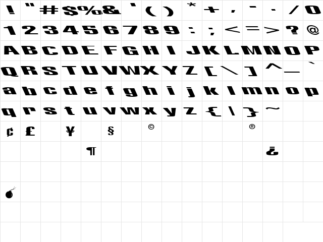 Lights Out Leftie Regular  glyph index