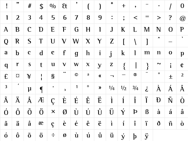 RotisSemiSerif65 Bold  glyph index