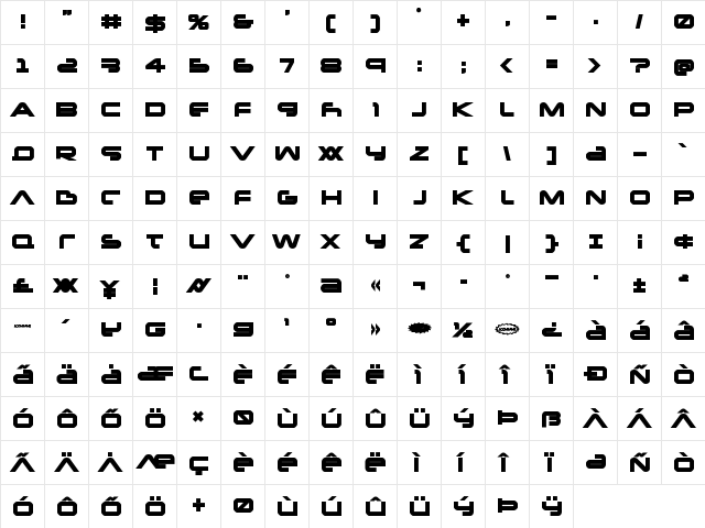 New Mars Bold Bold  glyph index