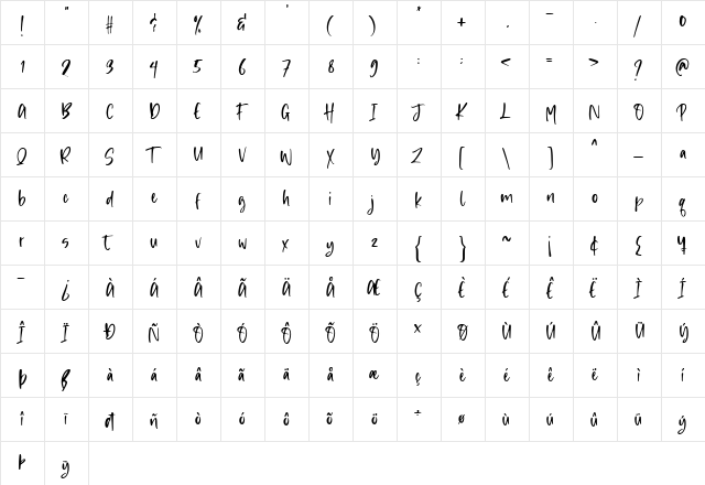 Sunday Smoothie Regular  glyph index