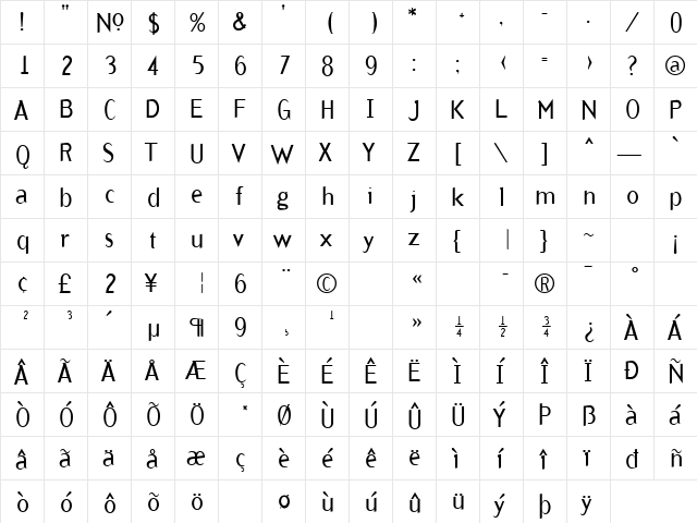 ArbitraryRegular Regular  glyph index