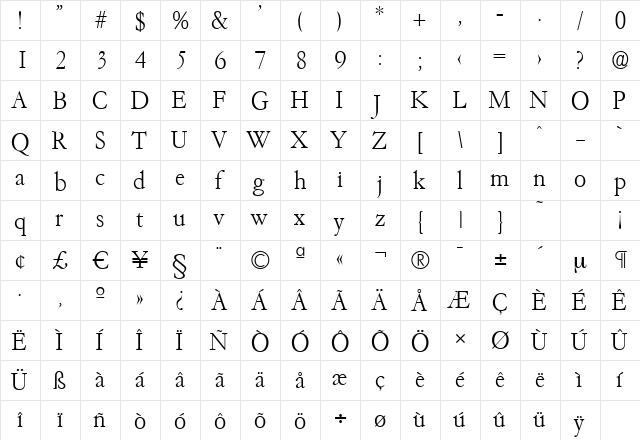 GarfeldSerial-Xlight Regular  glyph index